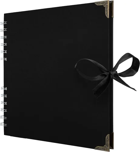 Vista 13 de Bstorify - Álbumes de fotos cuadrados de 36 páginas de 18 x 18 cm, papel kraft negro grueso, 250 g/m², libro de recuerdos, cierre de cinta, ideal
