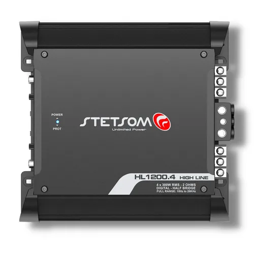 Vista 2 de Stetsom HL 1200.4 2 ohmios estéreo multicanal amplificador de audio para coche, HL1200.4 1.2K vatios RMS, 4 canales, 2Ω estable de rango completo HD