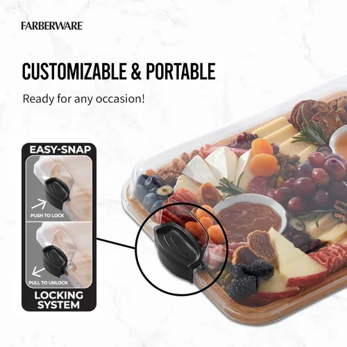 Vista 4 de Farberware Tabla de cortar de bambú Build-A-Board con compartimento de almacenamiento único, tapa de bloqueo transparente, mangos negros, perfecta