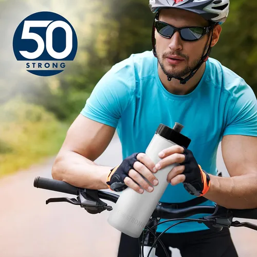 Vista 6 de Botellas de agua deportivas 50 Strong – Botellas de plástico reutilizables de 22 oz libres de BPA con tapa de tracción – Fabricadas en EE. UU.