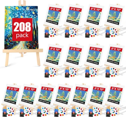Vista 10 de AROIC - Juego de pintura profesional de 156 piezas, 12 caballetes de madera, 120 pinceles