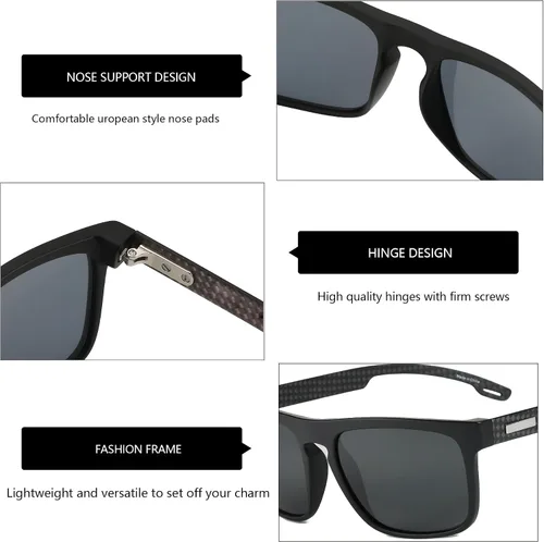 Vista 4 de ZENOTTIC Lentes de sol polarizados cuadrados para hombre, marco ligero TR90 duradero, fibra de carbono, protección UV400, lentes de sol para hombre