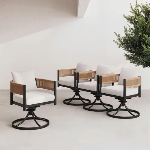 Vista 16 de Grand patio - Juego de 2 sillas de comedor para exterior, 2 piezas de sillas de comedor para patio, sillas fijas de patio de mimbre tejido en metal