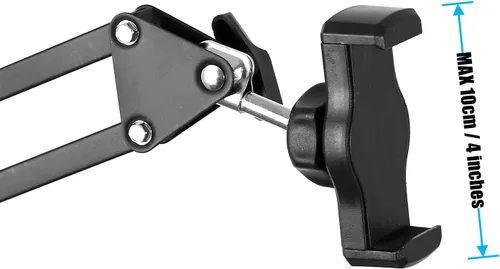 Vista 4 de soporte articulado brazo soporte mesa flexible rotación 360 ° teléfono celular clip titular para todos los teléfonos inteligentes micrófono