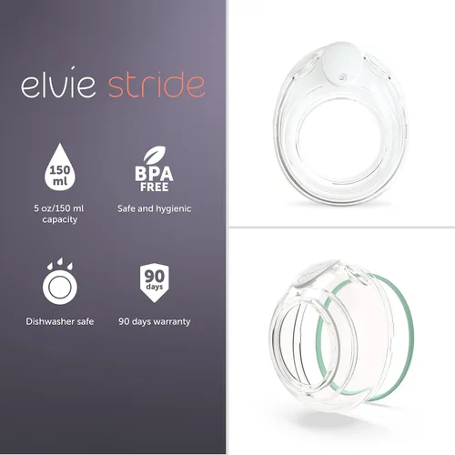 Vista 2 de Elvie Stride - Vasos extractores de leche de 5 onzas, aptos para lavavajillas, silicona de grado alimenticio, sin BPA, accesorios
