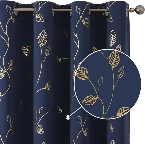 Vista 67 de BUHUA Cortinas pequeñas para ventana de 36 pulgadas de largo, 2 paneles, cortinas opacas con elegantes ramas de árbol plateadas, cortinas de bloqueo