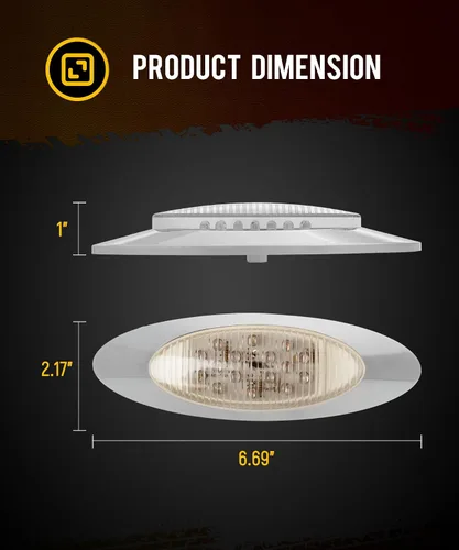 Vista 6 de Partsam 10 luces marcadoras LED de 6.5" [Aprobadas por DOT], Luces de gálibo ovaladas ámbar de 16 LEDs con bisel cromado, Reemplazo de luz Panelite