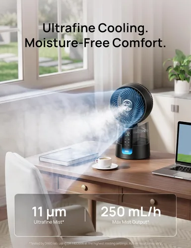 Vista 3 de DREO TurboCool Ventilador de nebulización 516, oscilación omnidireccional de 150°+30°, ventiladores de refrigeración que soplan aire frío caída de 5