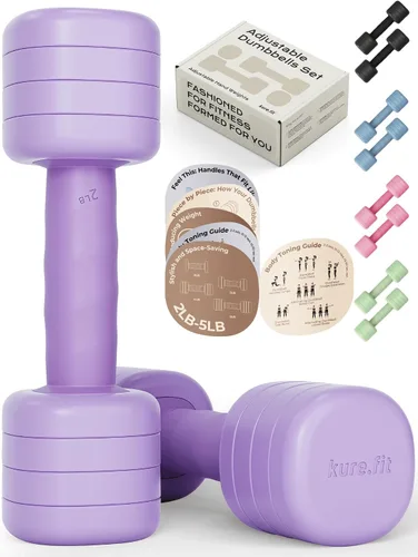 Vista 2 de Kit de núcleo de pilates gris pardo y mancuerna ajustable color morado lila de 2 libras - 5 libras