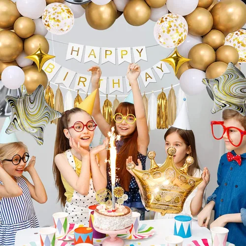 Vista 7 de Decoraciones de cumpleaños doradas, decoraciones de fiesta doradas, decoraciones de feliz cumpleaños para mujeres, niños, niñas, hombres, juego
