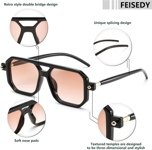 Vista 5 de Feisedy - B2622 - Lentes de sol estilo aviador, cuadrados, clásicos de los años 70, unisex, con montura clásica retro y elegante, UV400