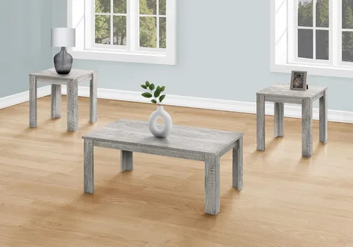 Vista 2 de Monarch Specialties I 7860P - Juego de mesa de 3 piezas, café, extremo, lateral, acento, sala de estar, laminado, gris, transición