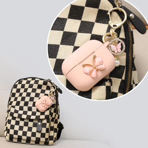 Vista 5 de Wonhibo Funda para Airpods Pro, bonita funda de diseño de mariposa para Airpod Pro 2019 con llavero para mujeres y niñas (rosa)