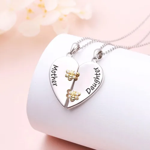 Vista 4 de DAOCHONG Collar con colgante de corazón de plata esterlina S925 para madre, hija, nieta, familia, joyería de papá, mamá, abuela, hijo, cumpleaños