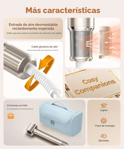 Vista 5 de Cosy Companions Cepillo secador de pelo 6 en 1, 150,000 rpm, ionico negativo de alta velocidad, cepillo secador de pelo para secado rápido, cepillo