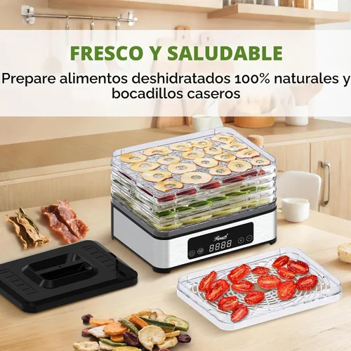 Vista 2 de Rosewill Deshidratador de alimentos compacto, 5 bandejas apilables con temporizador ajustable de 48 horas y control de temperatura, secador
