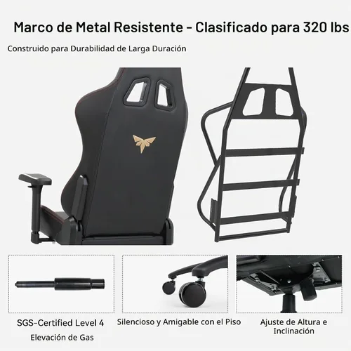 Vista 9 de Silla para juegos con reposabrazos ajustables 4D, reclinable de 170° y capacidad de 320 libras, silla ergonómica de computadora de respaldo alto