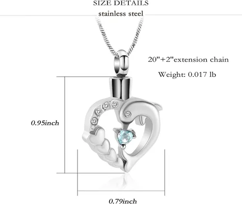Vista 27 de Yinplsmemory Collar de urna de corazón de delfín para cenizas para mujer, colgante de urna de corazón de cristal, collar de recuerdo de cenizas