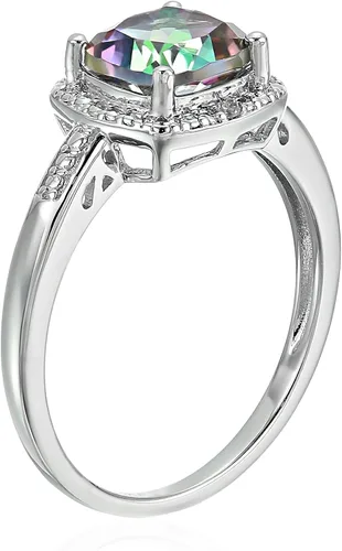 Vista 2 de Plata de Ley con Diamantes, cojín y Halo anillo de compromiso, tamaño 7
