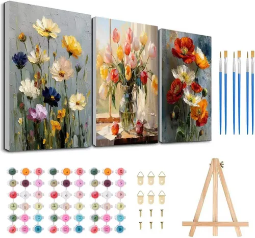 Vista 32 de Meothan Kits de pintura por números para adultos enmarcados, pintura de otoño por números para adultos principiantes, kits de pintura de calabaza