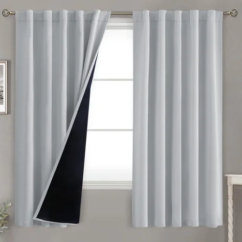 Vista 183 de BGment Cortinas 100% opacas beige de 63 pulgadas de largo con forro aislante térmico, bolsillo para varilla y lengüeta trasera de doble capa