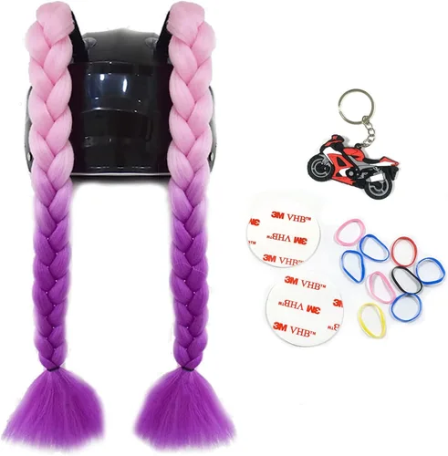 Vista 8 de 2 piezas de casco de coleta para motocicleta, cola de caballo, casco de bicicleta, trenzas de pelo para cualquier casco, decoración, copa