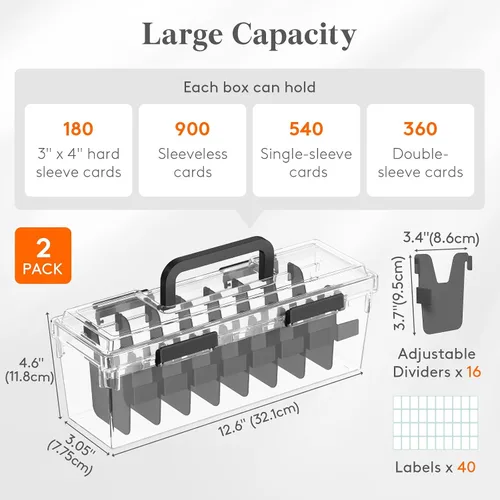 Vista 3 de Lifewit - Caja de almacenamiento para tarjetas coleccionables con asa, apta para Toploader, 2 unidades Stackable Reinforced Latch Case with 8