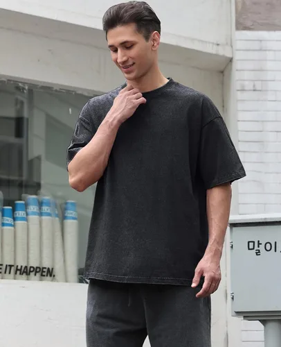 Vista 7 de Camisetas de algodón para hombre, de gran tamaño, unisex, de manga corta, casual, holgada, estilo deslavado, unicolor, básicas