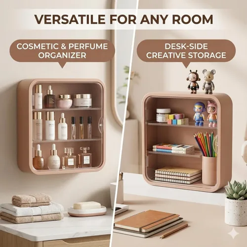Vista 4 de Vitrina en miniatura para figuras coleccionables, caja transparente con estantes, organizador de plástico montado en la pared o en el escritorio
