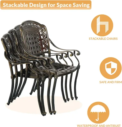 Vista 6 de Juego de comedor de patio de 9 piezas, mesa y sillas de patio al aire libre, mesa de comedor ovalada de aluminio fundido de 84 pulgadas con agujero