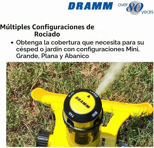 Vista 6 de Dramm ColorStorm - Aspersor de transmisión por engranajes sobre base de metal resistente y duradera, 4 patrones, ideal para áreas pequeñas, medianas
