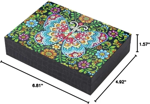 Vista 10 de DIY 5D Colorido Mariposa Diamante Pintura Joyero Kits para Adultos, Forma Especial Cristal Rhinestone Diamante Arte Joyero Organizador de Cuero PU