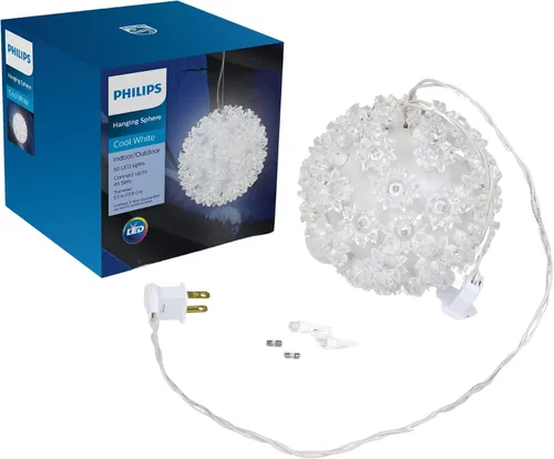 Vista 5 de PHILIPS Lámpara de esfera colgante multicolor de 5.5 pulgadas con 50 bombillas LED, certificación UL para uso en interiores y exteriores, 50 mini