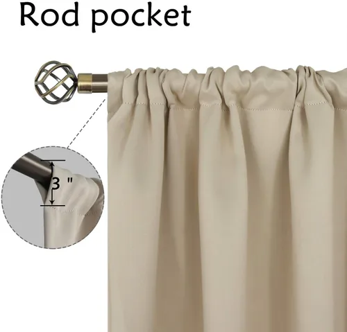 Vista 2 de Rod Pocket Blackout Curtains for Bedroom - Thermal Insulated Room Darkening Curtain for Living Room {Set Of 2 Panels} Ivory, 42 x 72 Inch