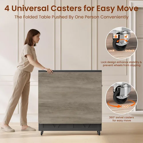 Vista 9 de Jocoevol Mesa de comedor plegable ahorradora de espacio para 4, mesa de comedor plegable estilo granja con cajón y estante de almacenamiento de 2