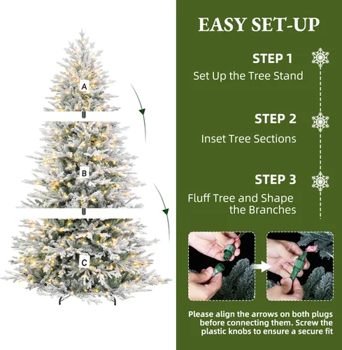 Vista 3 de 7.5FT Prelit Premium Flocked Christmas Tree, 3325 Realistic Tips Árbol flocado prémium