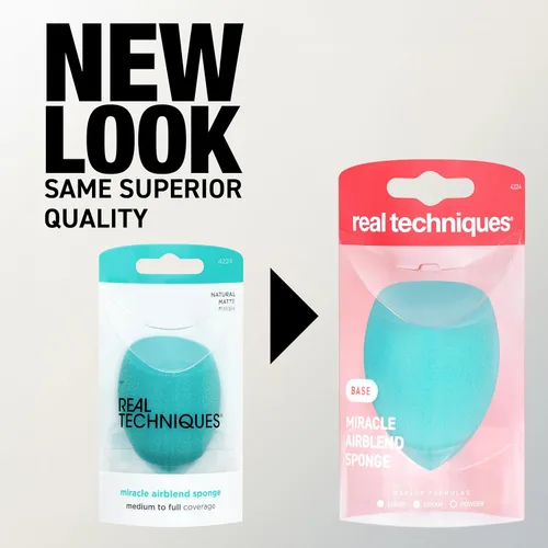 Vista 5 de Real Techniques Sponge +, Esponja de maquillaje para la base de maquillaje, Esponja de mezcla Miracle Blend + Matify, azul, 1 unidad