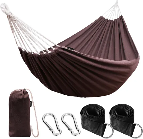 Vista 16 de Anyoo - Hamaca de algodón para jardín, con correas para colgar, hasta 660 libras, hamaca portátil con bolsa de viaje, perfecta para acampar al aire