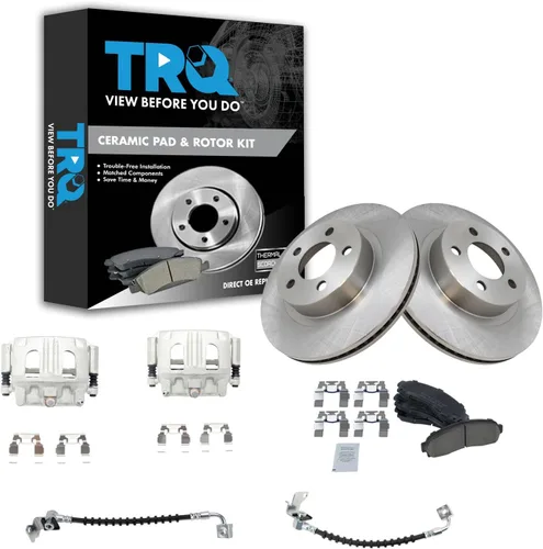 Vista 12 de TRQ Juego de pastillas de freno delanteras y rotores de cerámica, pinzas, mangueras, compatibles con Honda Odyssey 2005-2010