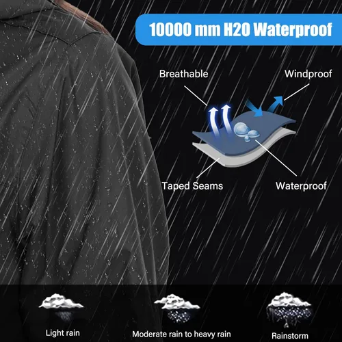 Vista 3 de Chaqueta impermeable plegable para mujer, ligera, impermeable, con capucha, cortavientos para viajes al aire libre, senderismo