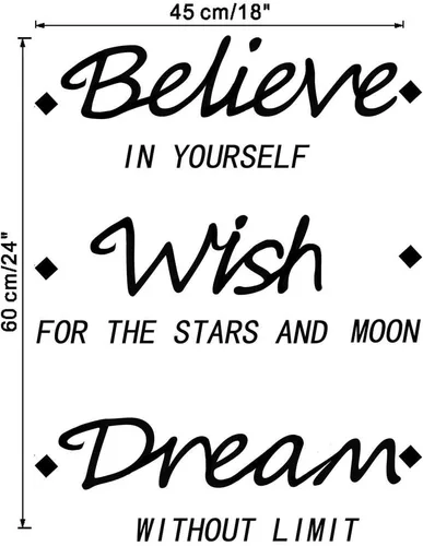 Vista 2 de Believe in Yourself Wish for The Stars and Moon Dream Without Limit - Calcomanías de pared con frases inspiradoras para aula, dormitorio de niños