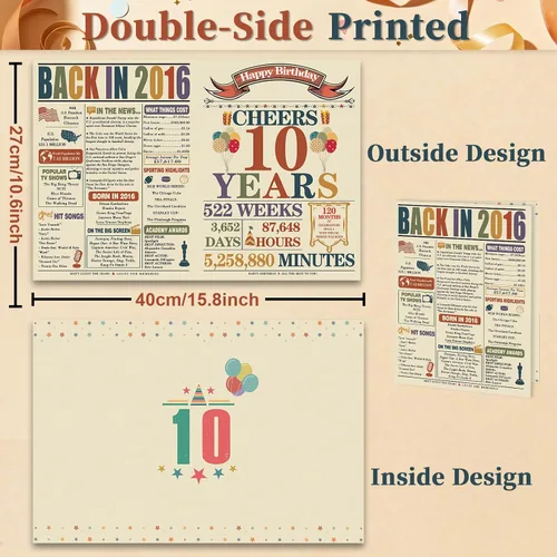 Vista 2 de Asmallgf Tarjeta de regalo vintage de 10º cumpleaños para niñas, niños y adolescentes, mensaje impreso en el interior con sobre de papel kraft