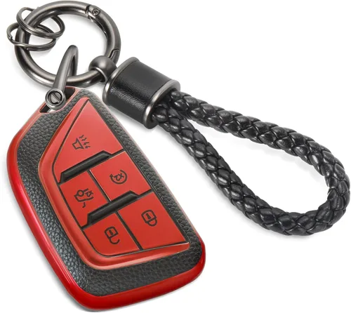 Vista 27 de para llavero de Cadillac con funda de TPU con superficie granulada y cuerda trenzada metálica, funda de llavero mejorada para 2020 en adelante CT4