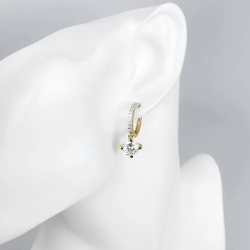 Vista 9 de Aretes de gancho de cristal vidriante de plata y oro de 18 quilates