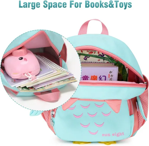 Vista 4 de Mochila para niñas y niños bonita mochila escolar de dibujos animados en 3D para bebé niña de 2 a 5 años Owl