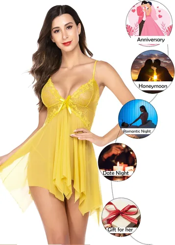 Vista 3 de Avidlove - Babydoll para mujer, prenda ajustada de encaje, ropa de dormir, prendas estilo Boudoir, ropa intima femenina disponible en tallas