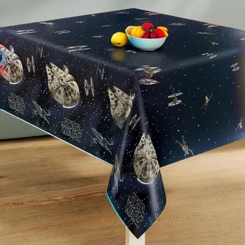 Vista 3 de Mantel rectangular clásico de plástico multicolor de Star Wars (54 x 84 pulgadas), 1 unidad, material icónico y ecológico, perfecto para cada