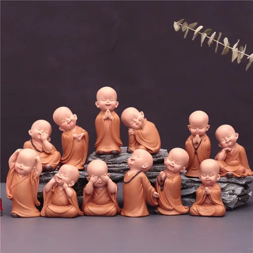 Vista 5 de Estatua de Buda pequeña de 3 piezas para decoración del hogar, accesorios de coche, estatua de Buda para bebé, estatua de monjes, B