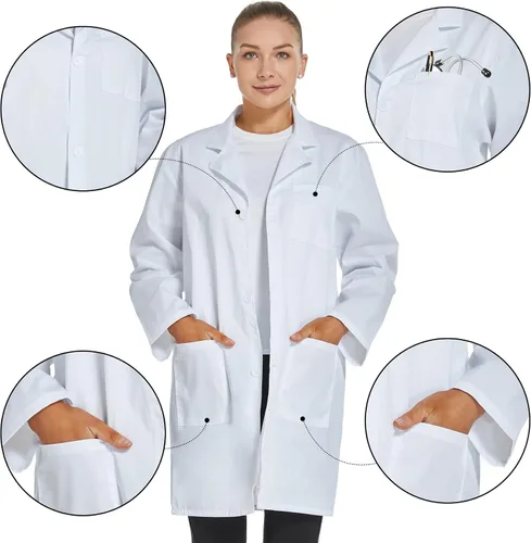 Vista 4 de Abrigo de laboratorio profesional para mujeres y hombres, manga larga, blanco, unisex