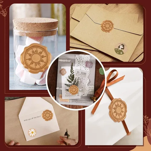 Vista 7 de CRASPIRE 60 calcomanías adhesivas para sellar cera solar, autoadhesivas, doradas, vintage, sellado, para bodas, tarjetas de invitación de fiesta